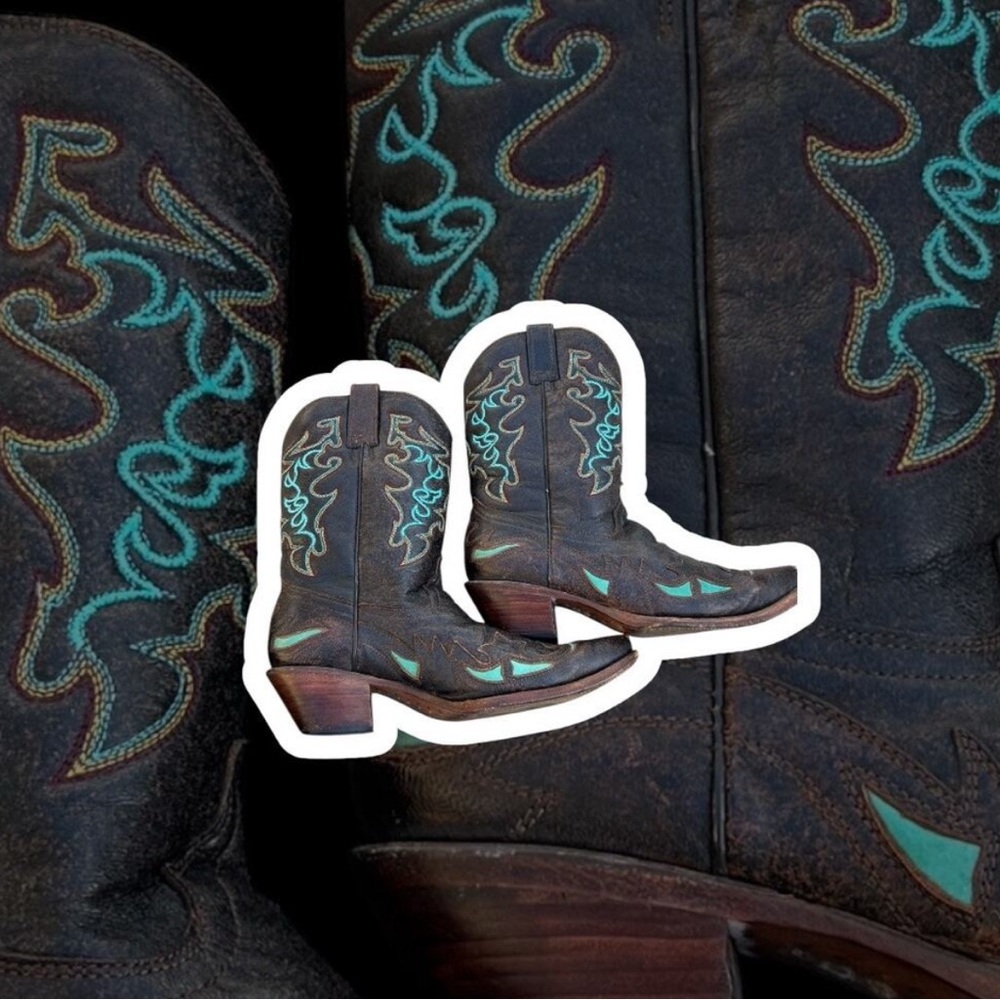 Brown and Turquoise Cowboy Boots - Picture 5 of 11